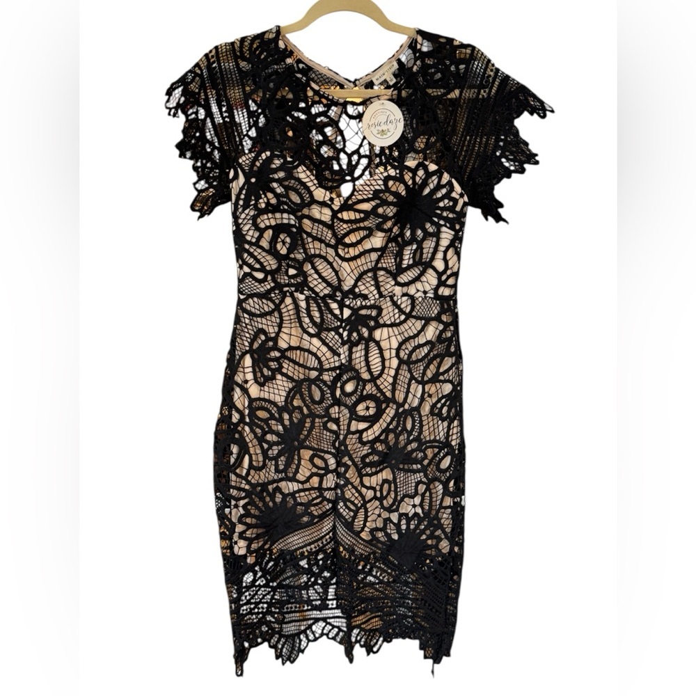 ▪️Main Strip Black Crochet Lace Midi Dress with Nude Slip ▪️
